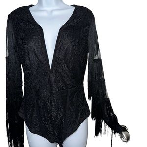 Black fringe bodysuit